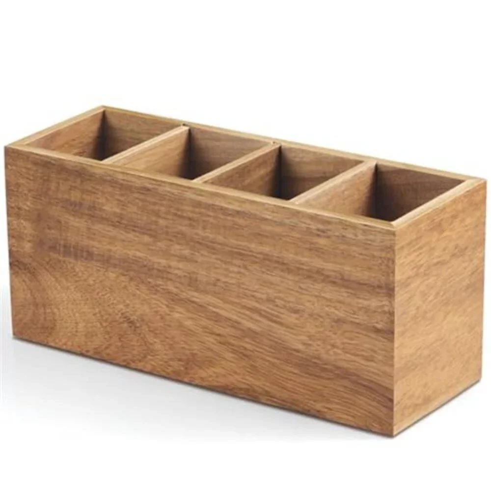 Makeup Organizer Acacia Wood Office Desk Organizer Pen Holder Utensil Holder